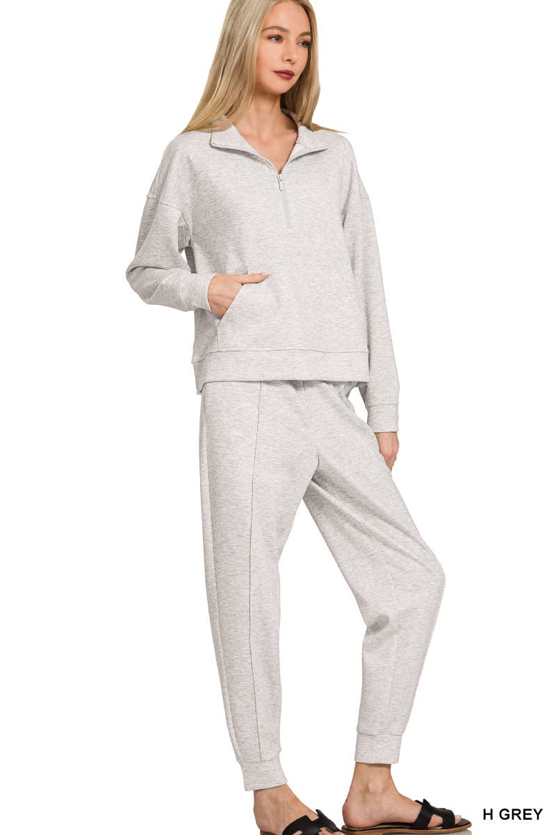 Scuba Half Zip Sweatshirts & Joggers 2PC Set - Zenana