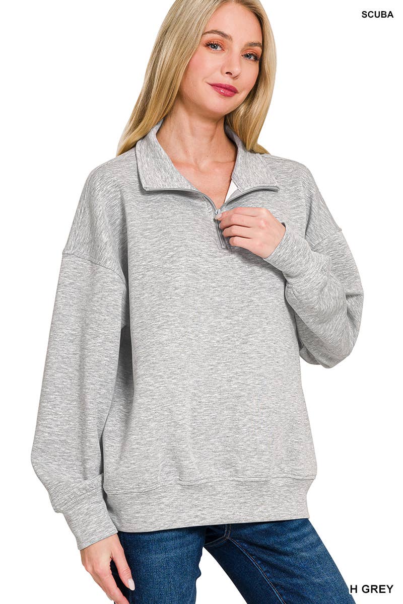 Scuba Half Zip Pullover w/ Pockets - Zenana