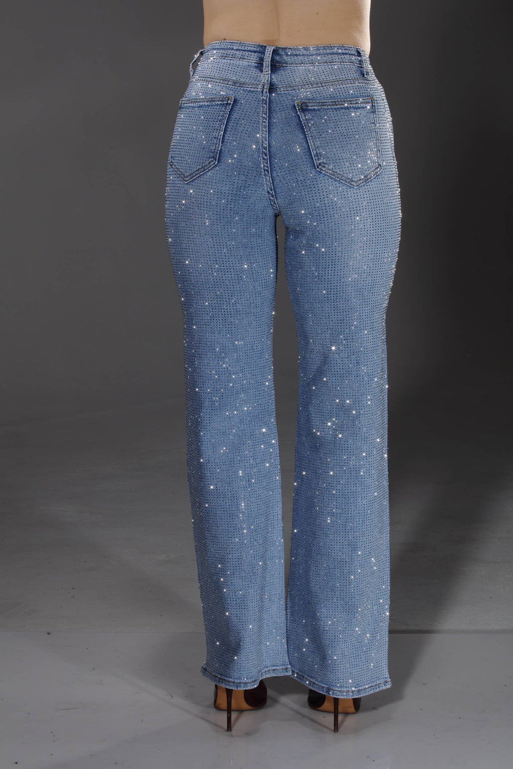 Rhinestone Stretch Denim Jeans - Nina Rossi