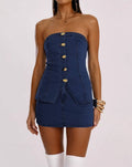 Western Denim Bandeau Top & Mini Skirt Slim Fit Set