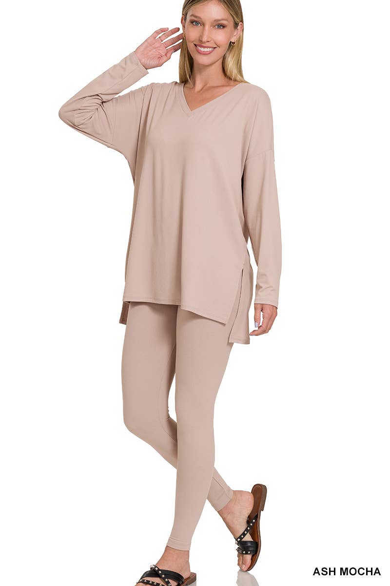 Brushed Dty Microfiber Loungewear Set - Zenana