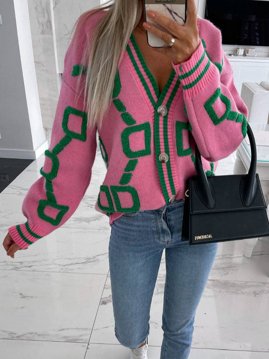Graphic Button Cardigan