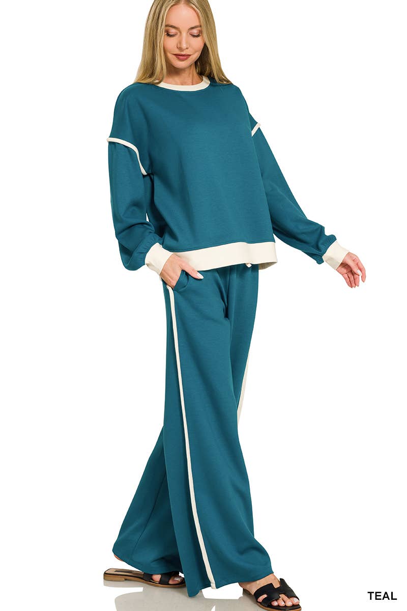Scuba Contrast Piping Sweatshirts & Pants 2PC Set