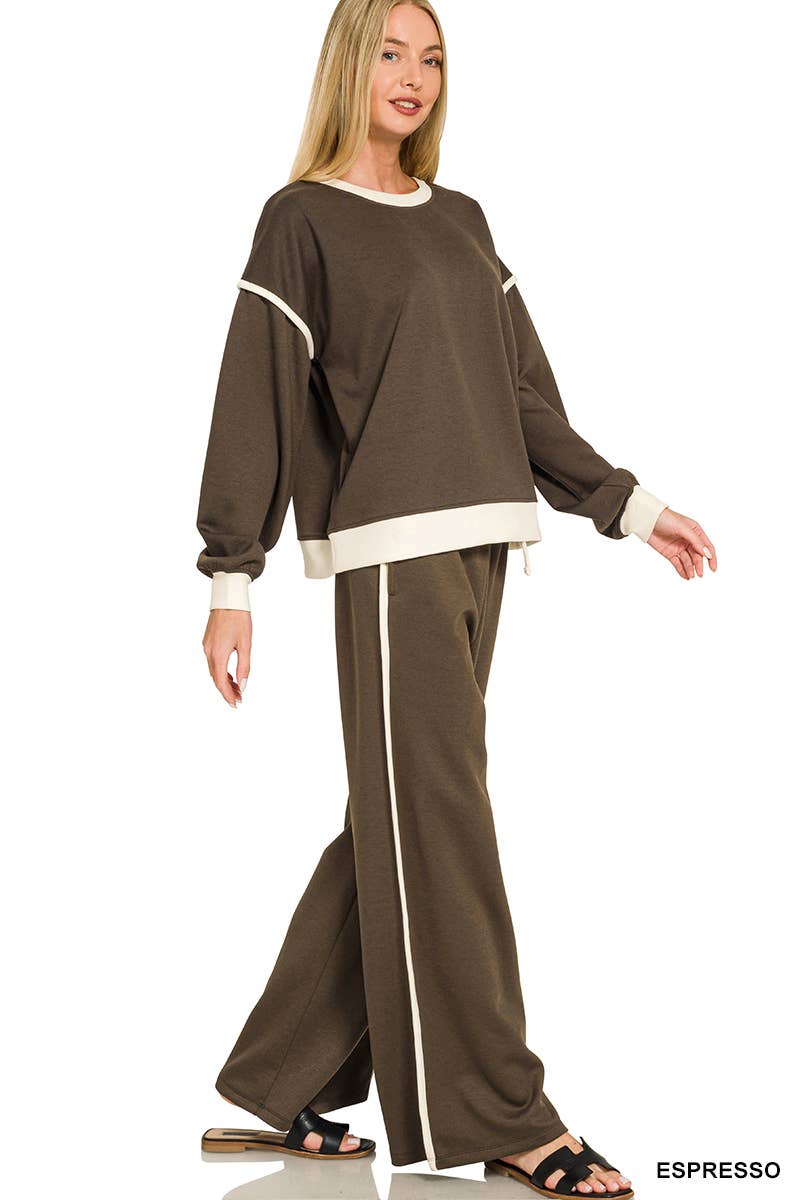 Scuba Contrast Piping Sweatshirts & Pants 2PC Set