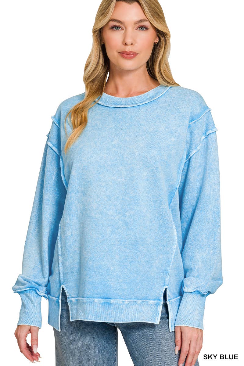 Halo Washed F/Terry Exposed Seam Sweatshirt  - Zenana