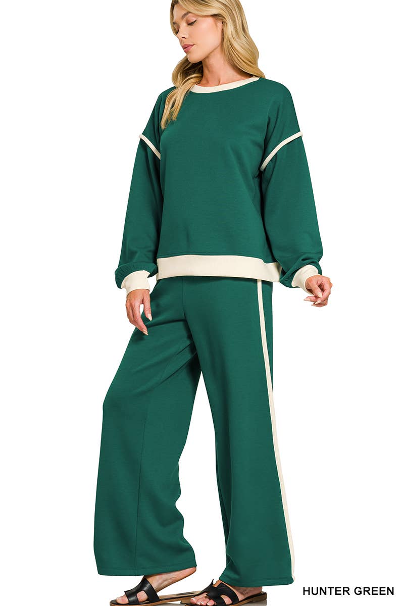 Scuba Contrast Piping Sweatshirts & Pants 2PC Set