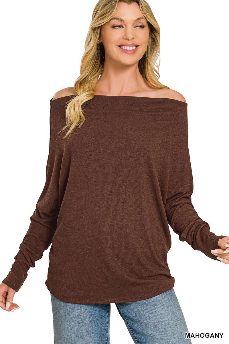 Hacci Dolman Sleeve Boat Neck Top Zenana