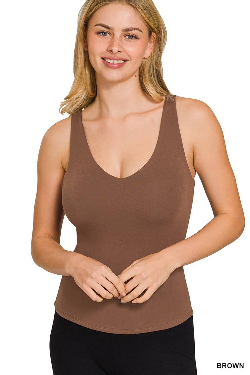 Premium Rayon Double Layered V Neck Tank Top - Zenana