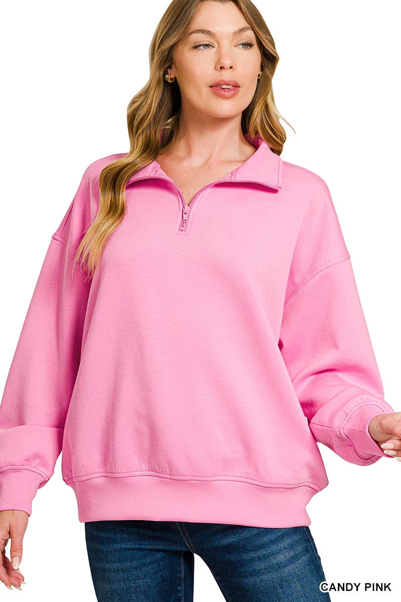 Scuba Half Zip Pullover w/ Pockets - Zenana