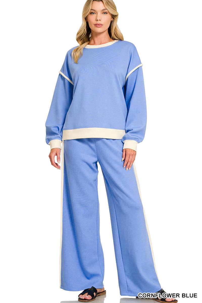 Scuba Contrast Piping Sweatshirts & Pants 2PC Set