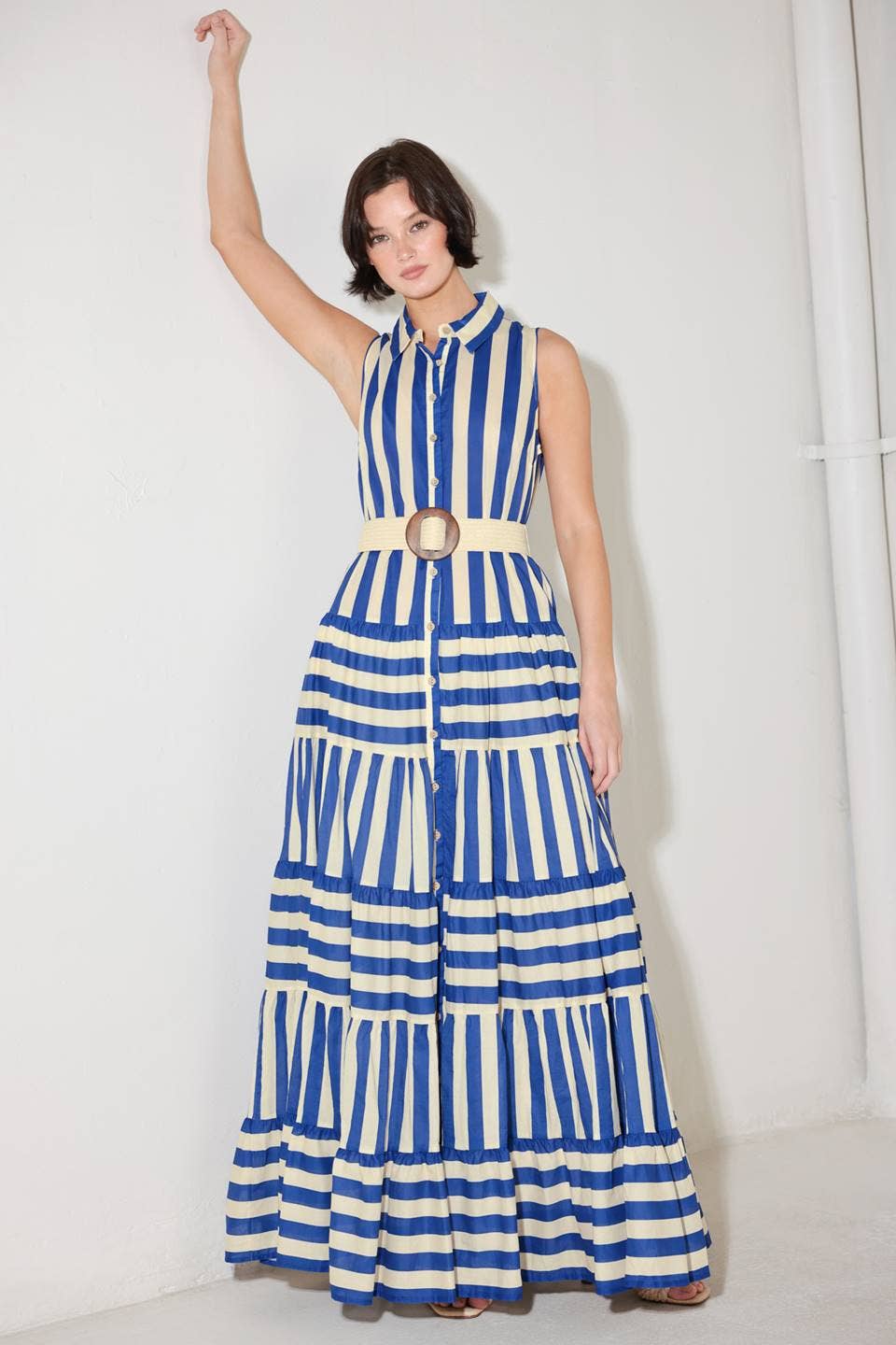 A striped maxi dress - FD1894 BLUE/IVORY