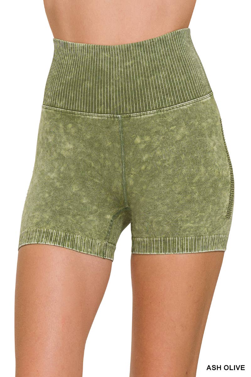 Washed Seamless High Waist Shorts Leggings - Zenana