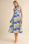 EXCLUSIVE NAUTICAL MAP PRT ZIPPER FRONT MIDI DRESS MDR5194