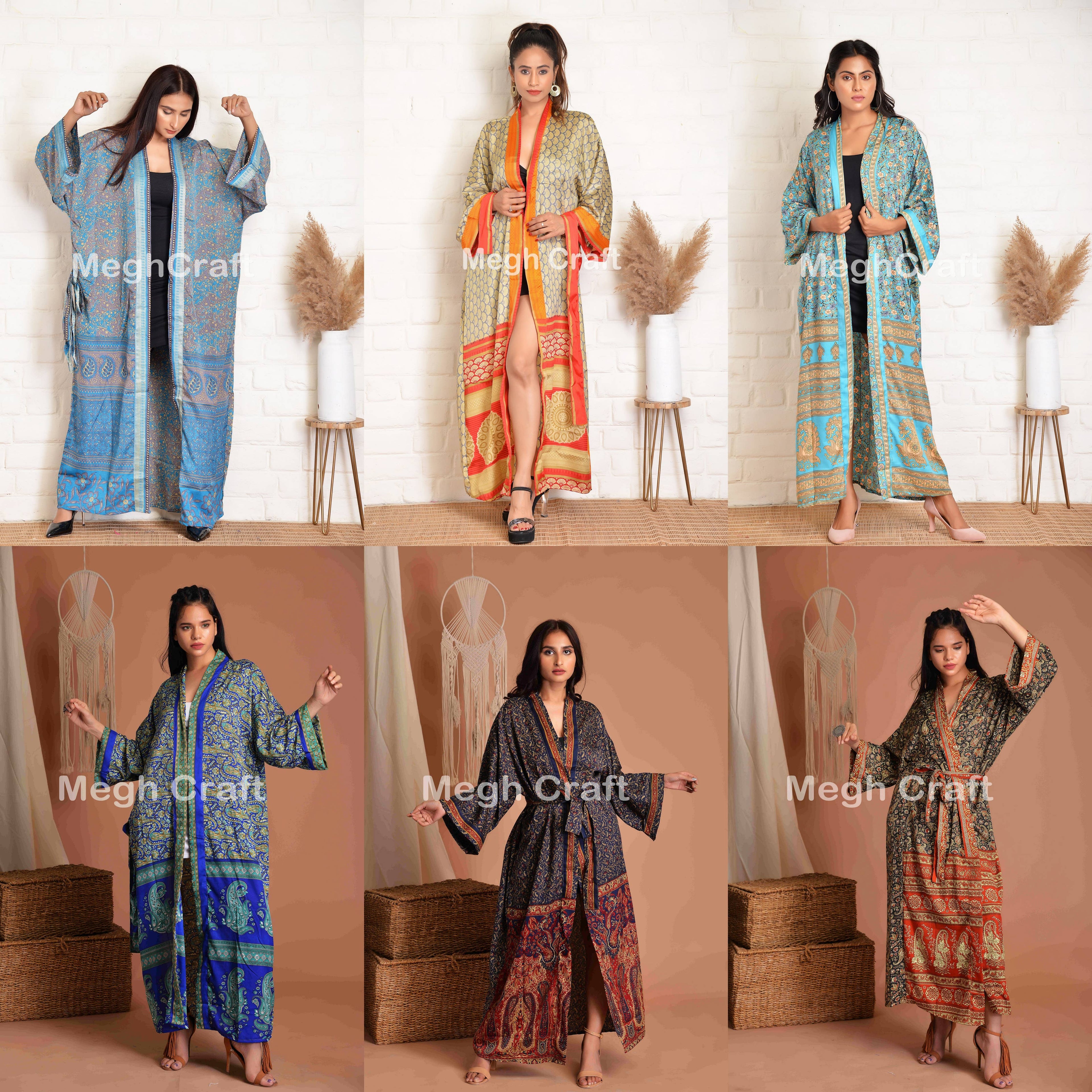 Upcycled Silk Kimono Robe, Body coverup FREE SIZE
