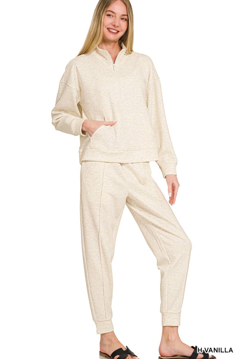 Scuba Half Zip Sweatshirts & Joggers 2PC Set - Zenana
