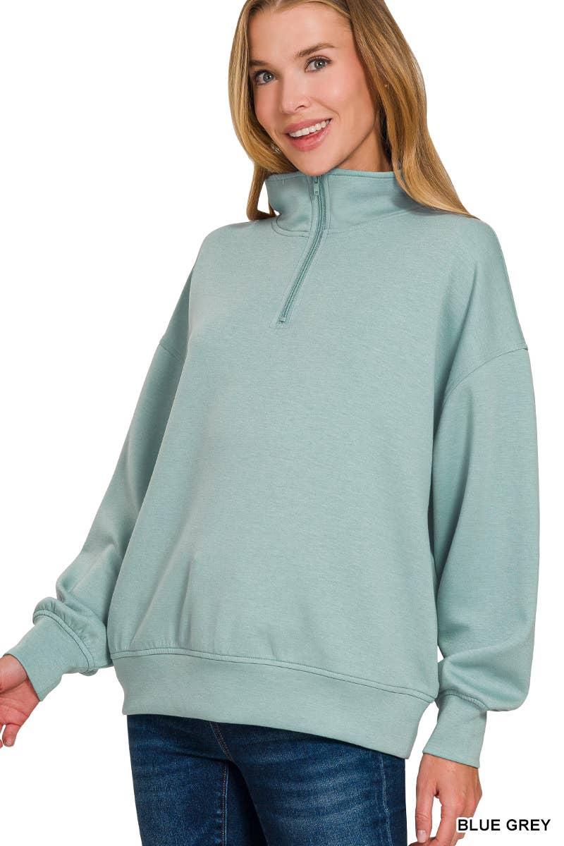 Scuba Half Zip Pullover w/ Pockets - Zenana