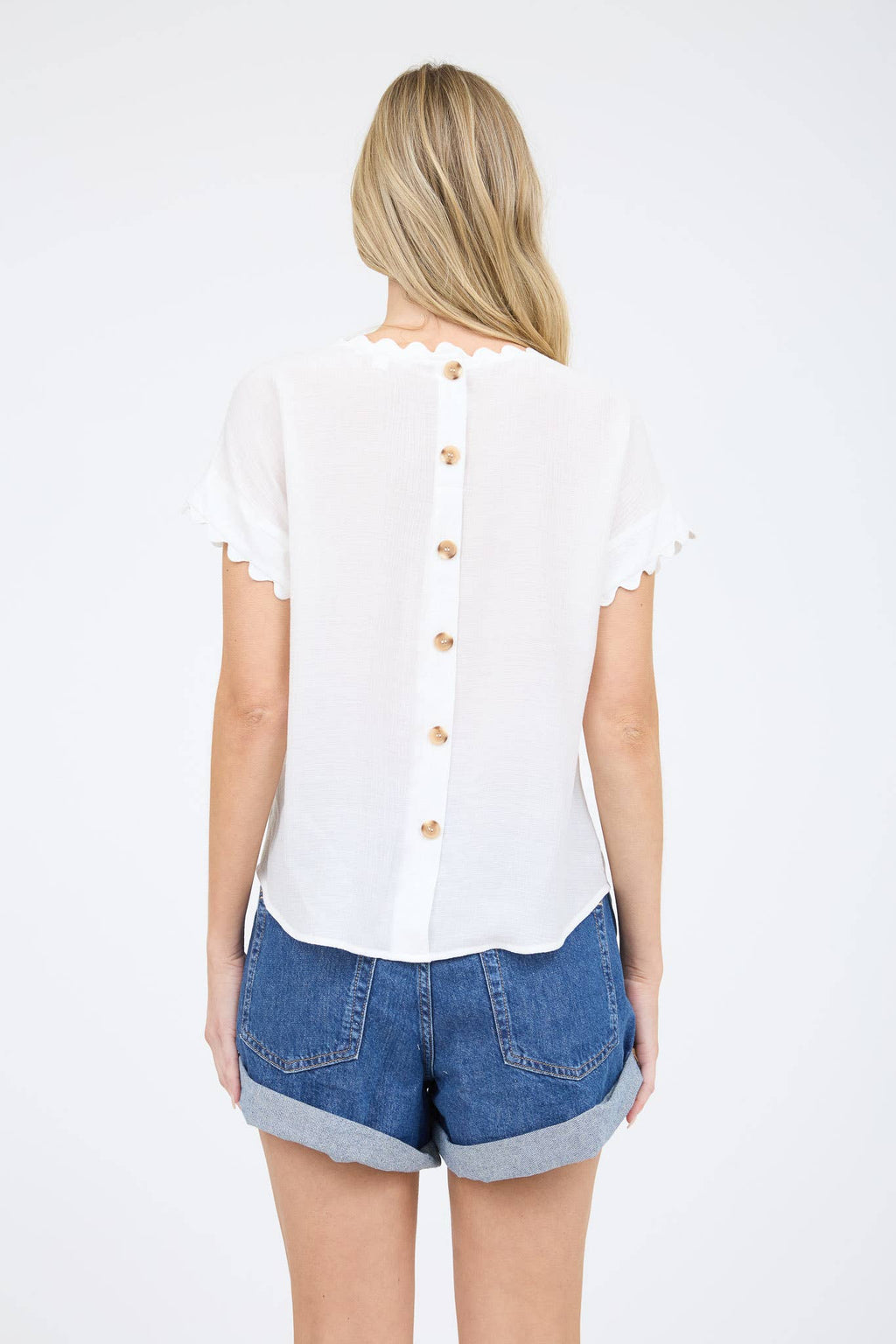 SCALLOP TRIM CUT-OUT SHORT SLEEVE BLOUSE
