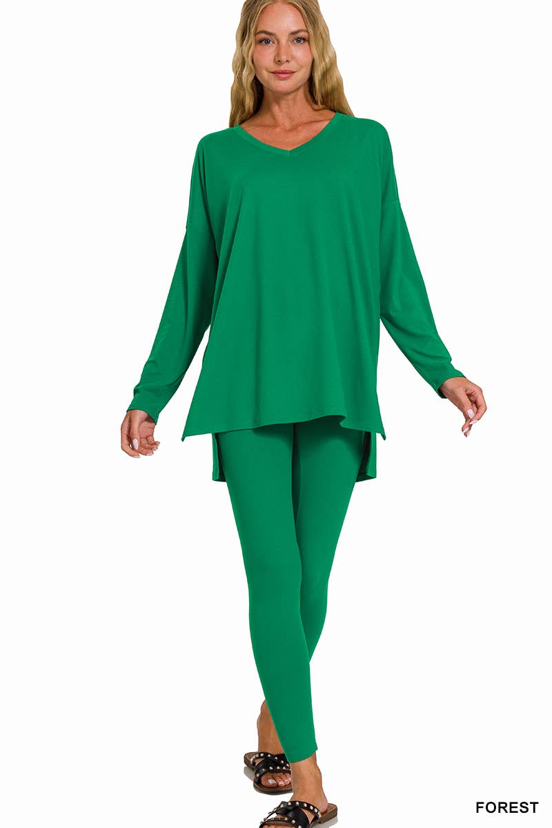 Brushed Dty Microfiber Loungewear Set - Zenana