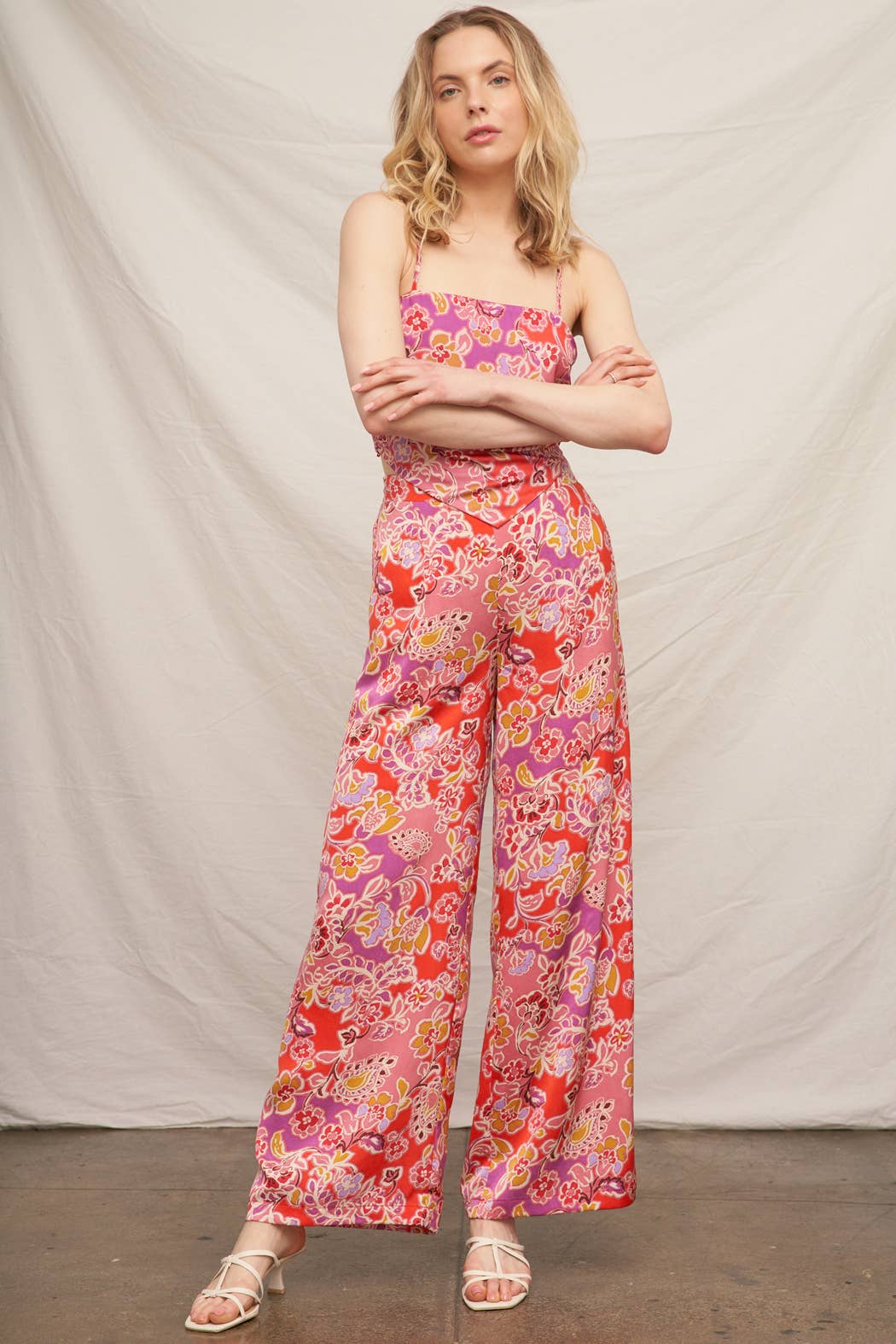 Floral Print Satin Pants