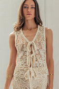Open-Work Crochet Tie-Front Vest Top