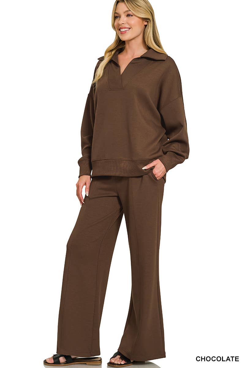 Scuba Collared Pullover & Pants Set SI-29801 Zenana