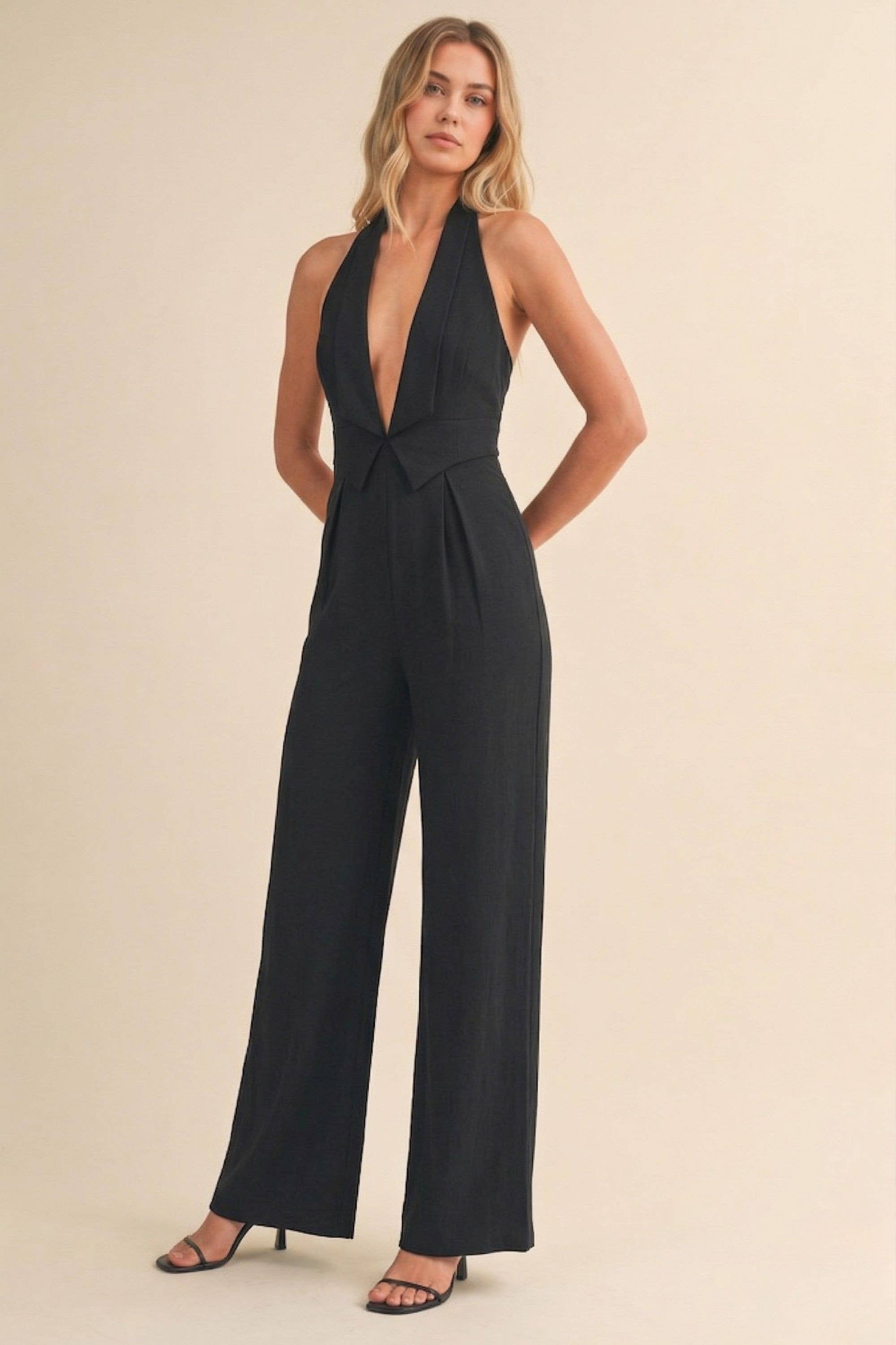 HALTERNECK TAILORED VEST JUMPSUIT