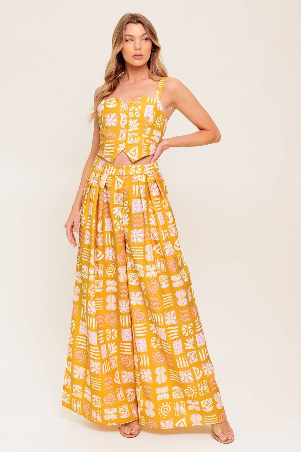 A printed woven top and pant set - IT13632-SET