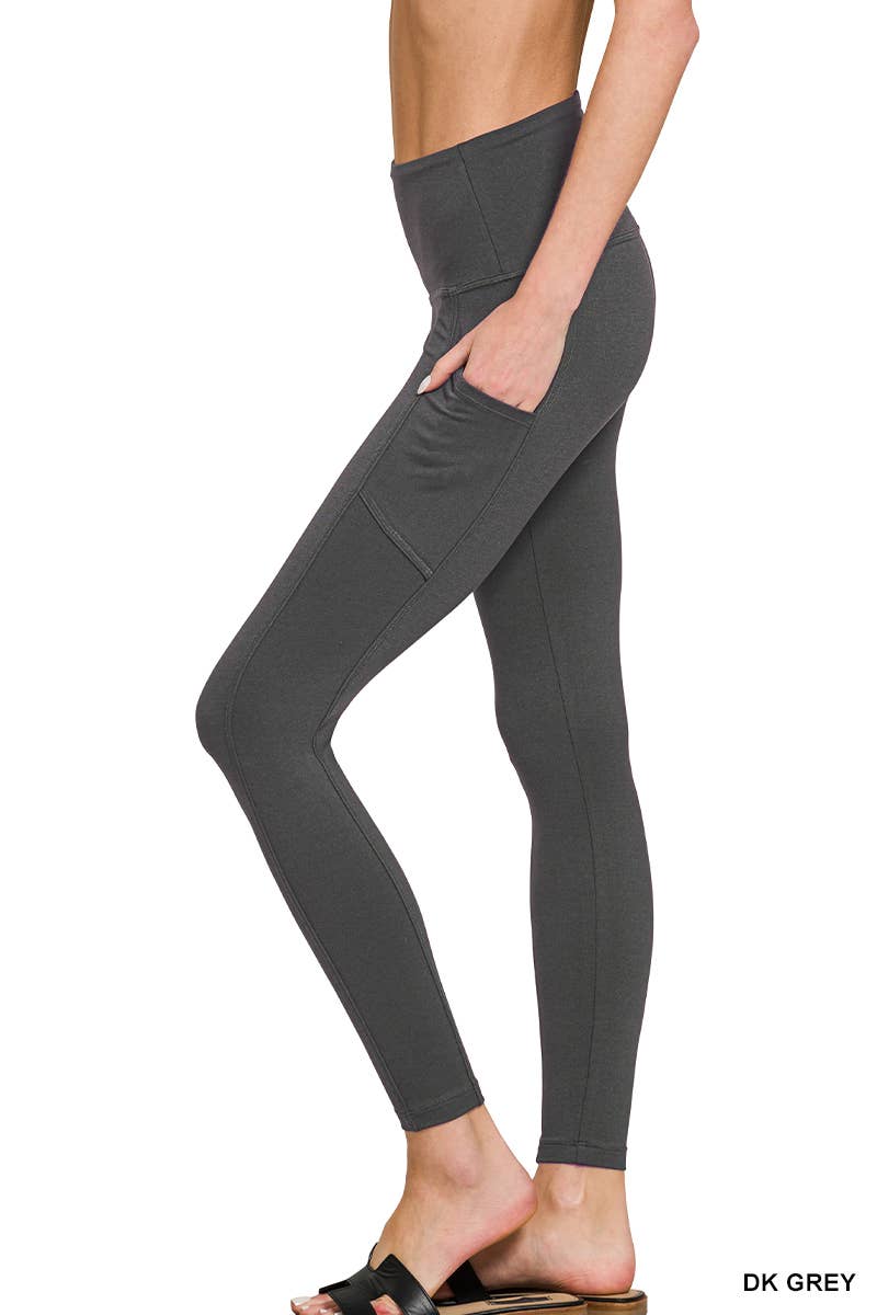 Brushed Microfiber Wide Waistband Leggings W/ Pockets Zenana