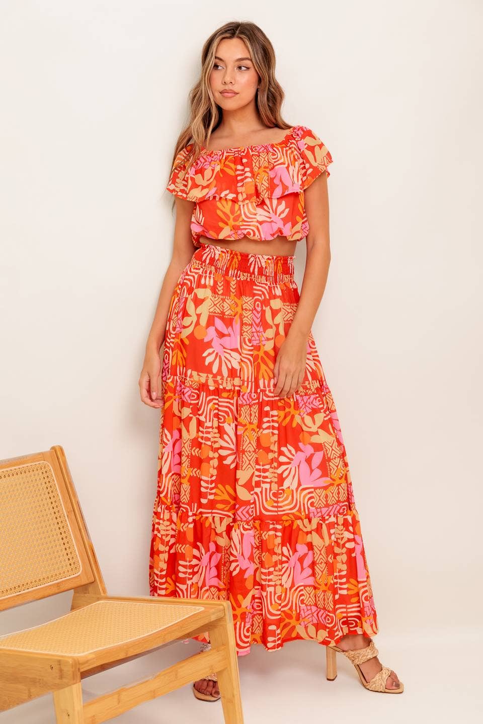 A printed woven top and skirt set - IT13658-SET