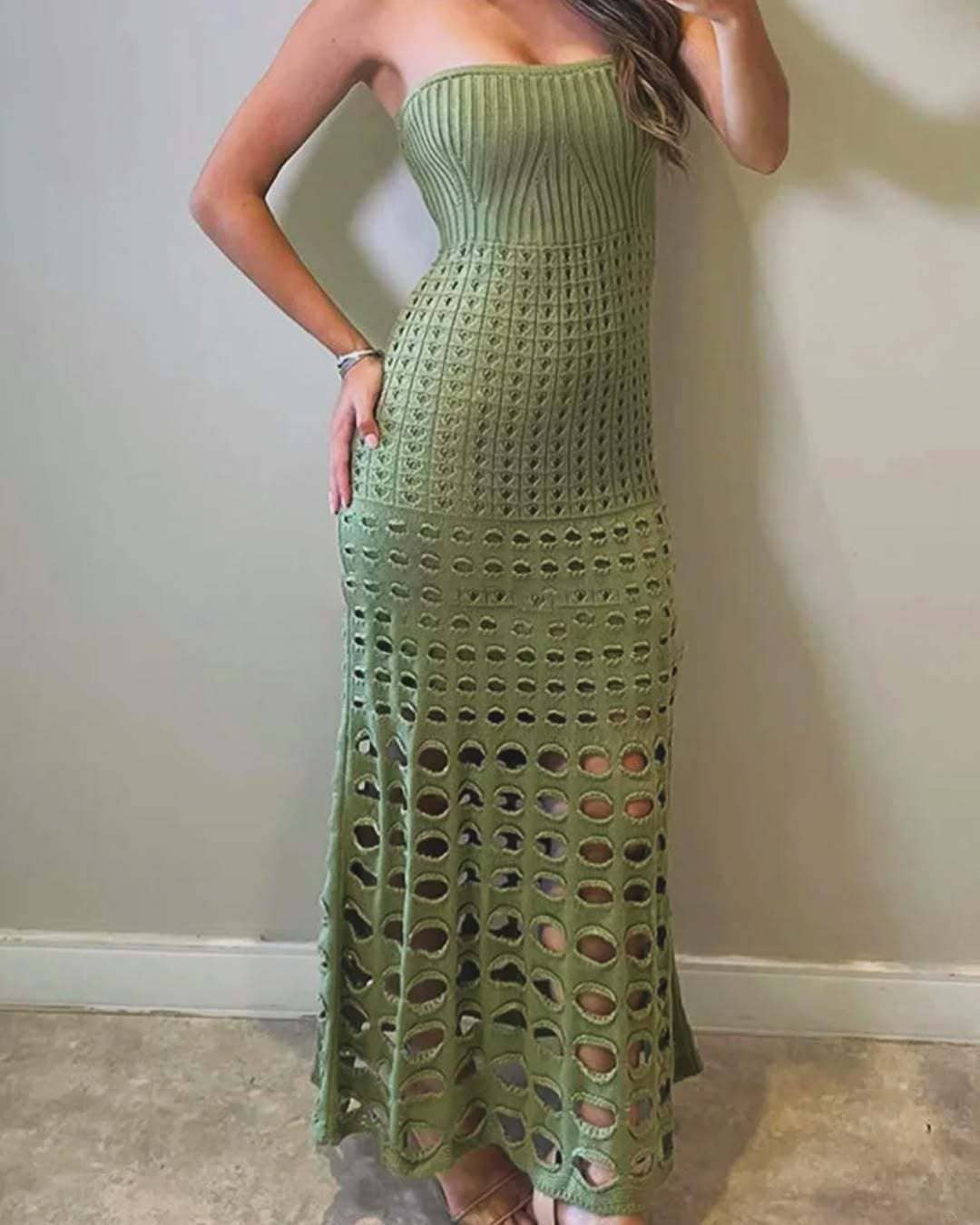 Chic Beach/Resort Strapless Crochet Maxi Dress