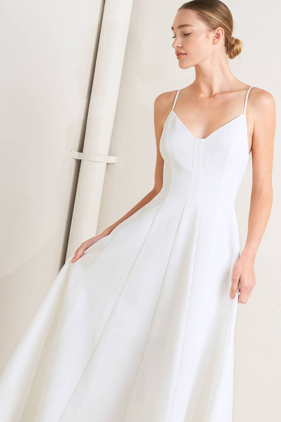 A solid woven midi dress - FD1839 WHITE