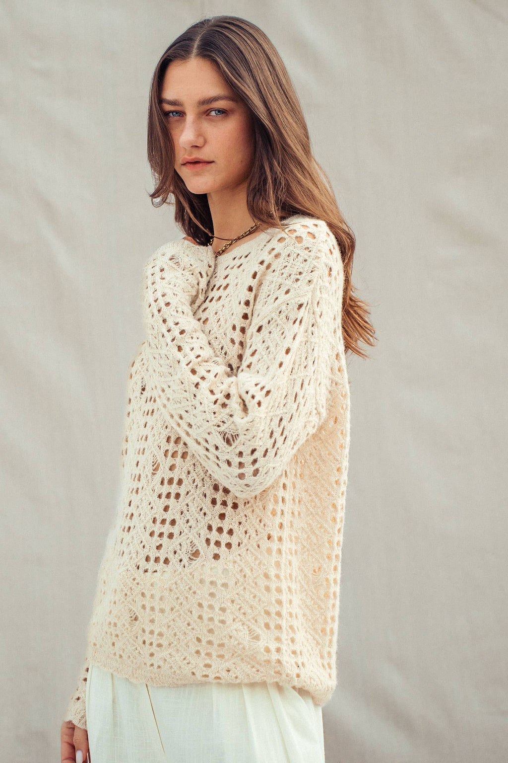 Relaxed Open-Knit Crochet-Style Sweater