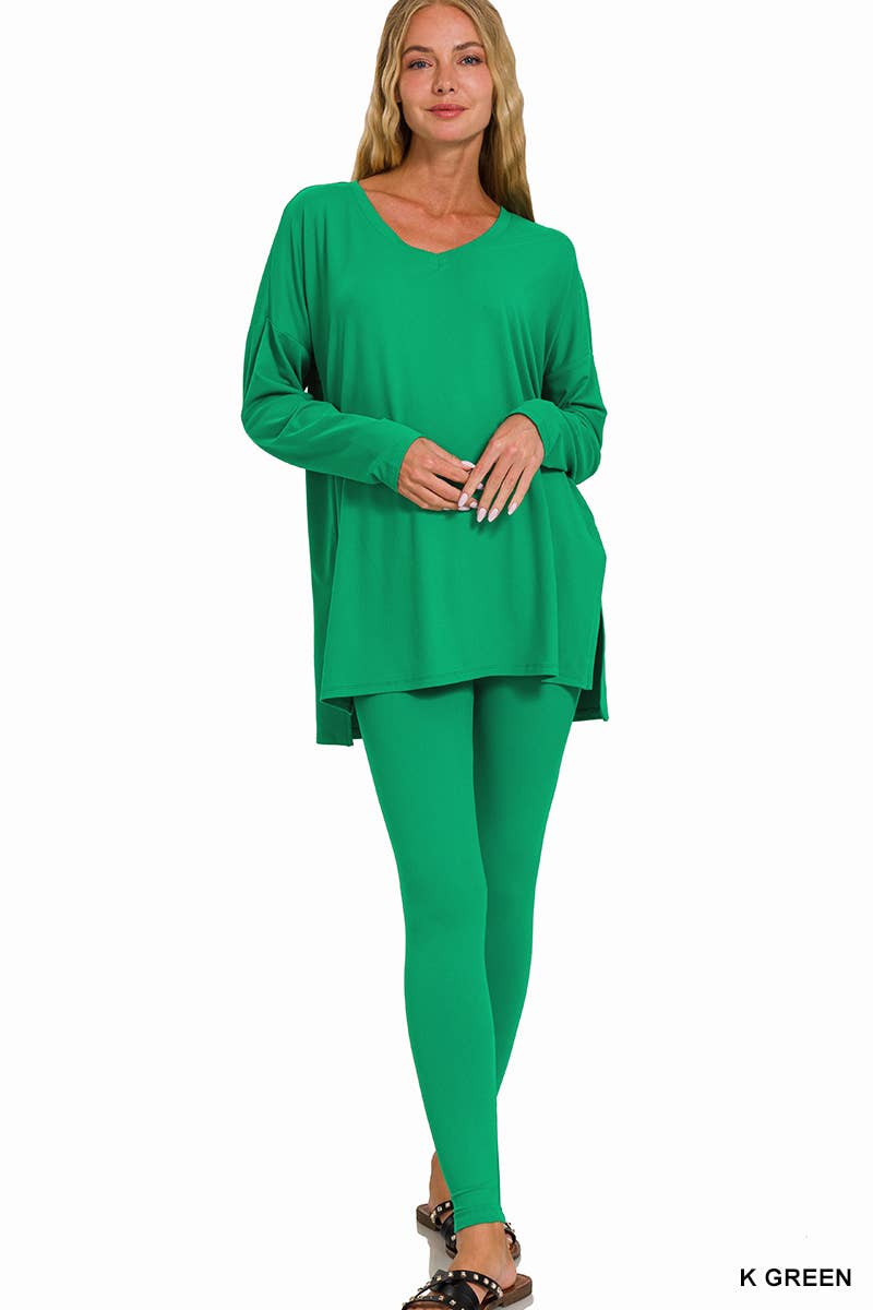 Brushed Dty Microfiber Loungewear Set - Zenana
