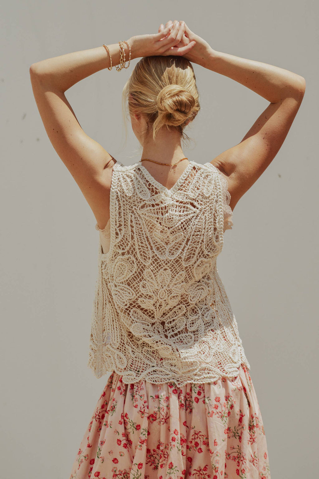 Open-Work Crochet Tie-Front Vest Top