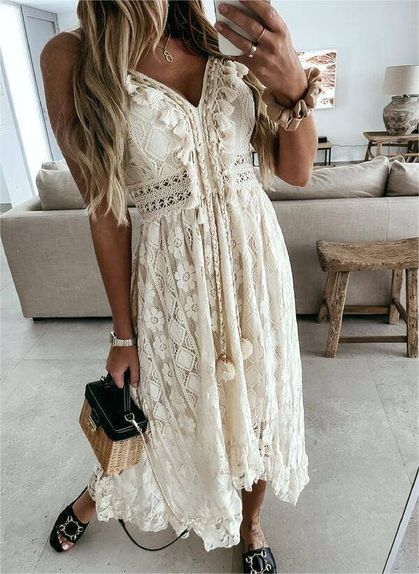 Bohemia lace tassel maxi sun dress