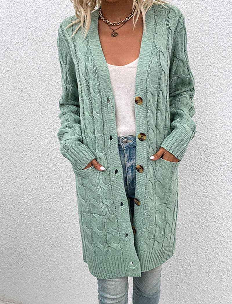 Cable Knit Longline Button-Up Cardigan