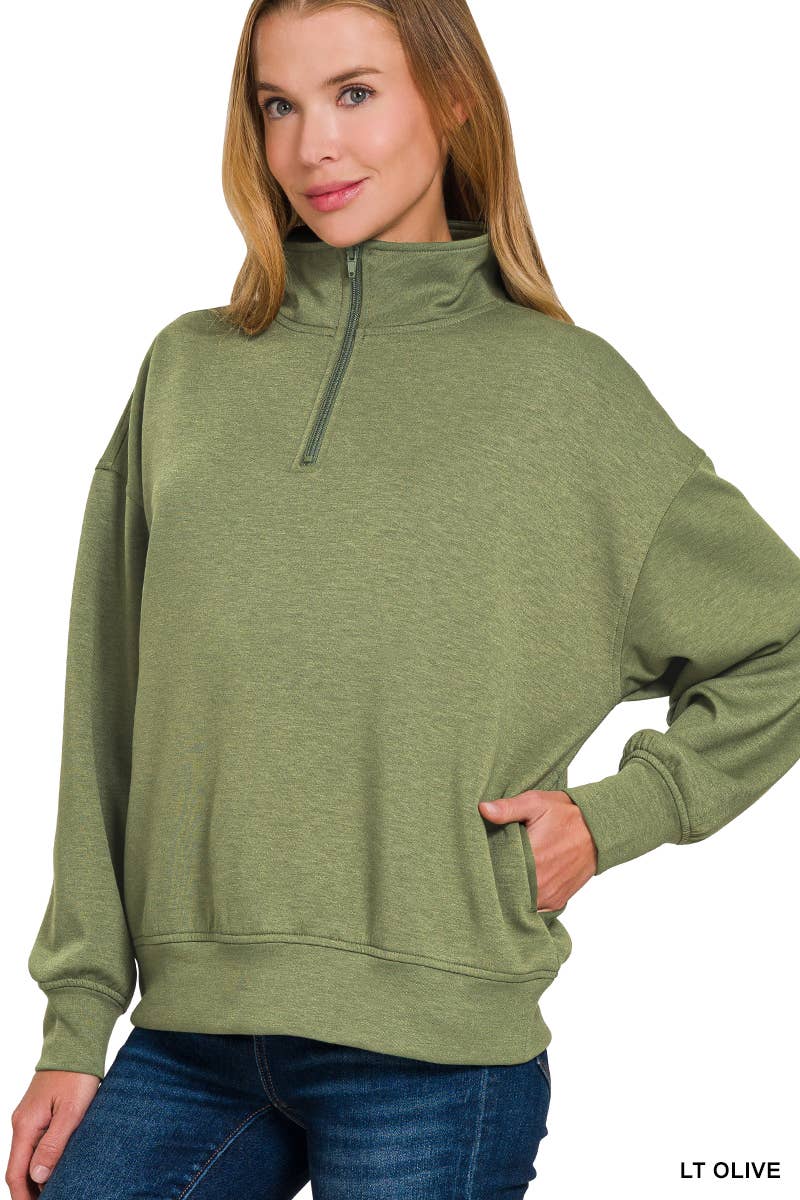 Scuba Half Zip Pullover w/ Pockets - Zenana