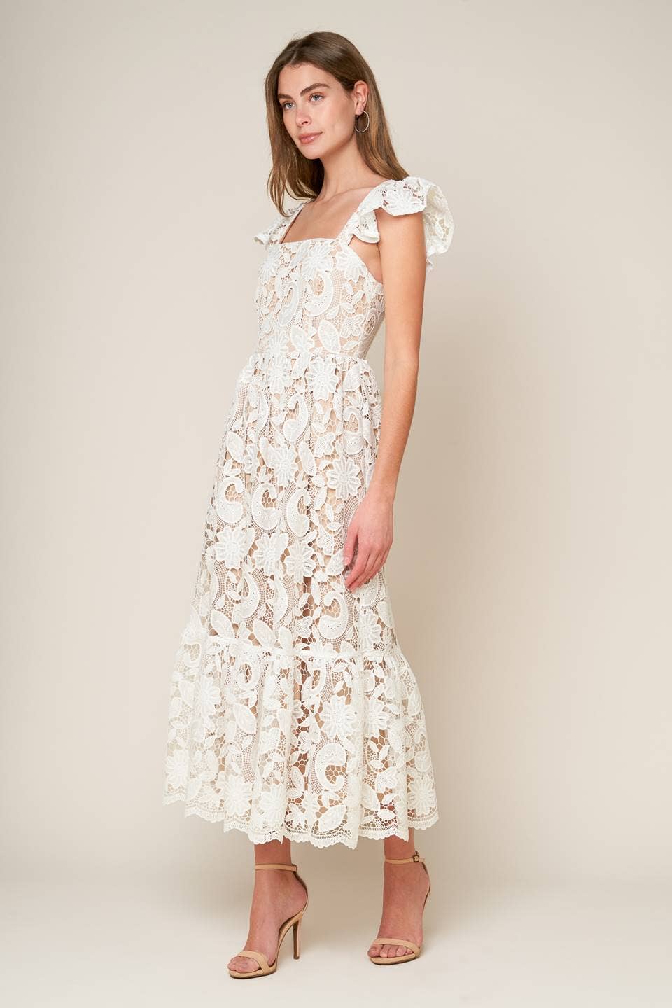 A solid lace midi dress - ID20631 WHITE