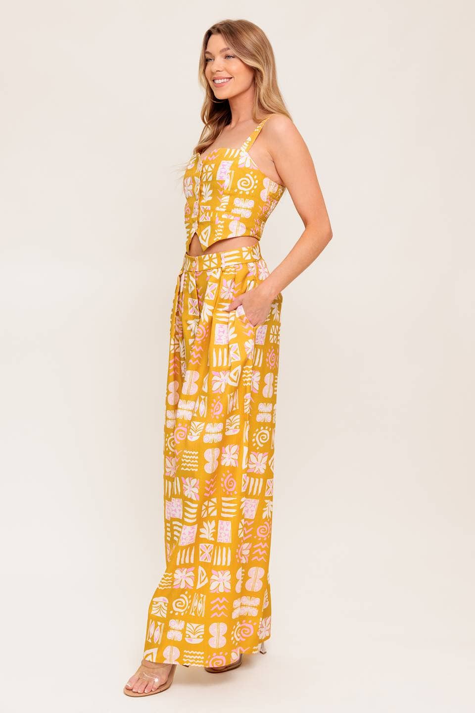 A printed woven top and pant set - IT13632-SET