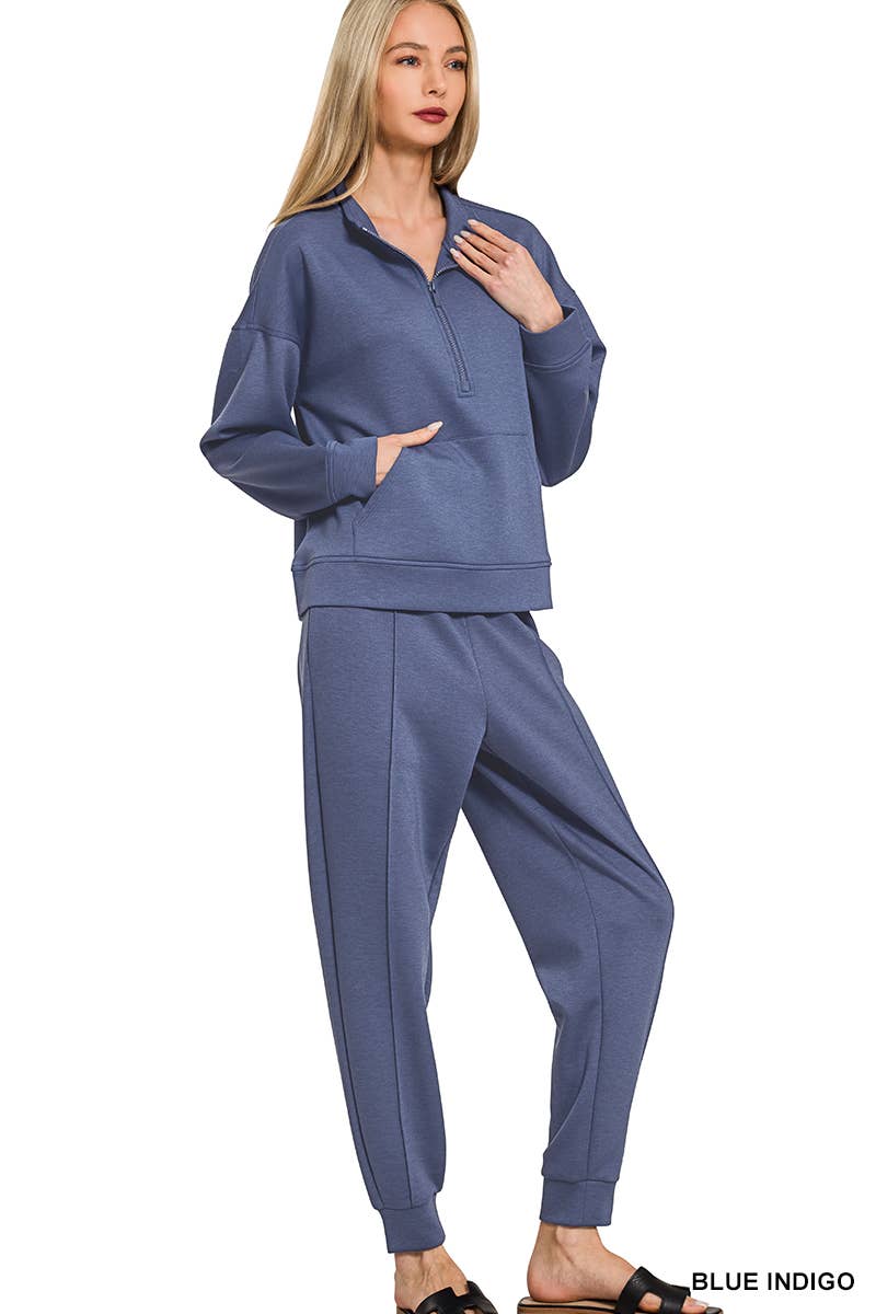 Scuba Half Zip Sweatshirts & Joggers 2PC Set - Zenana