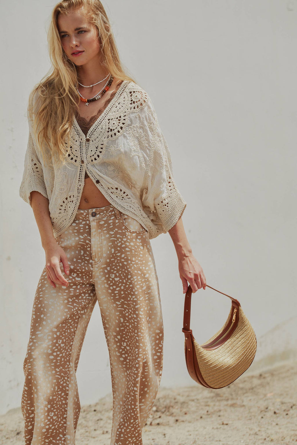 Floral Embroidered Lace Button Front Top