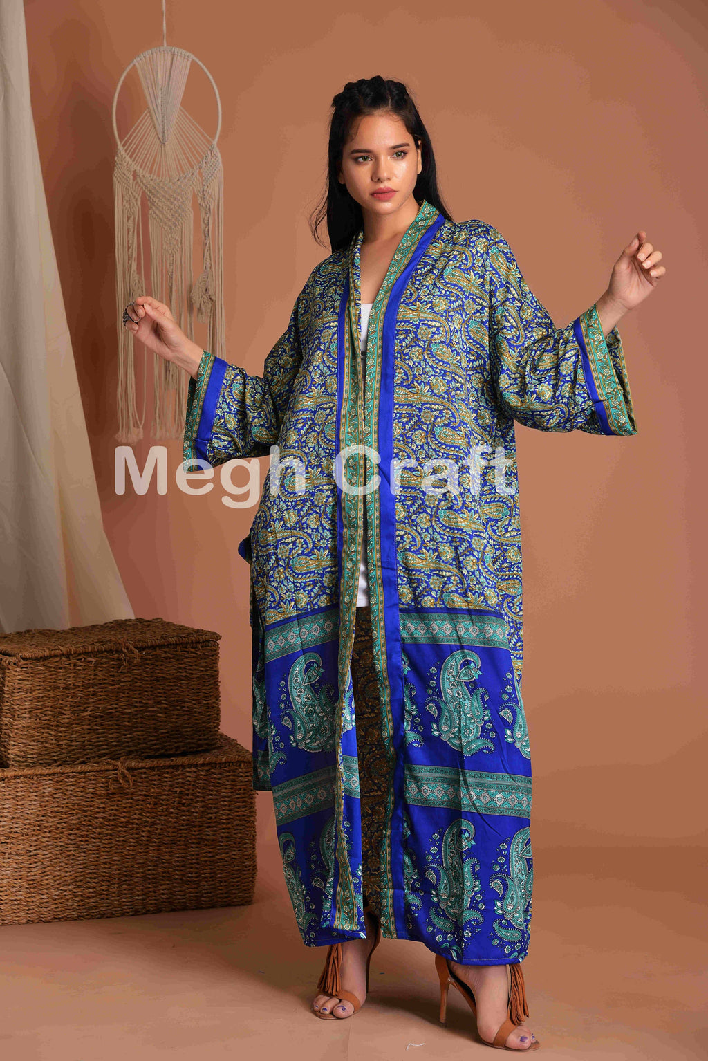 Upcycled Silk Kimono Robe, Body coverup FREE SIZE