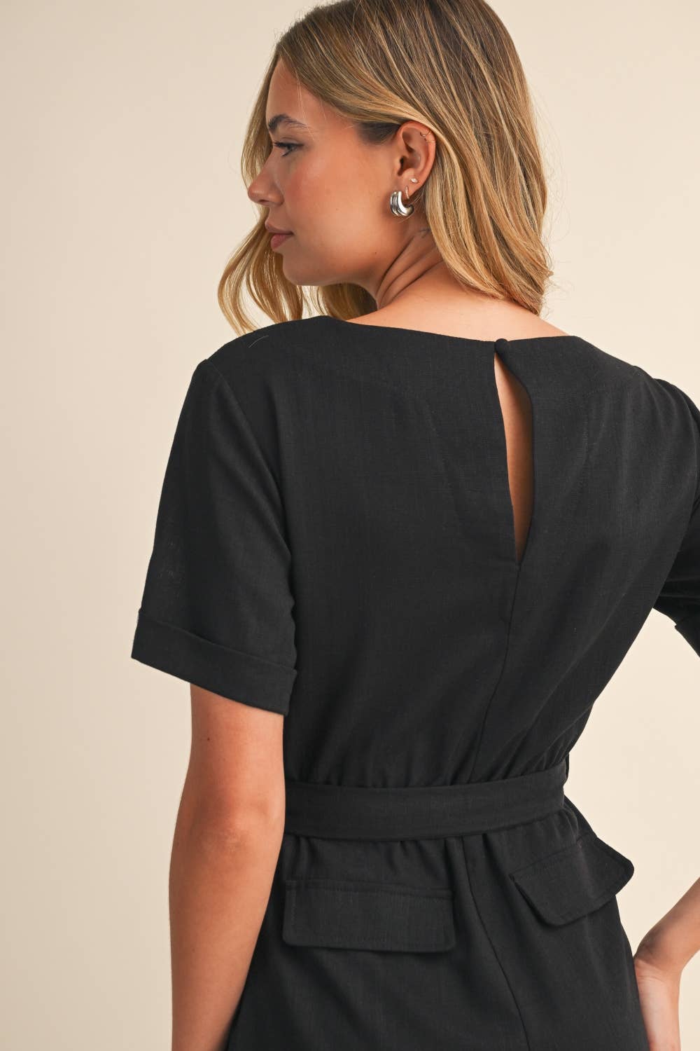SHORT SLEEVE LINEN ROMPER