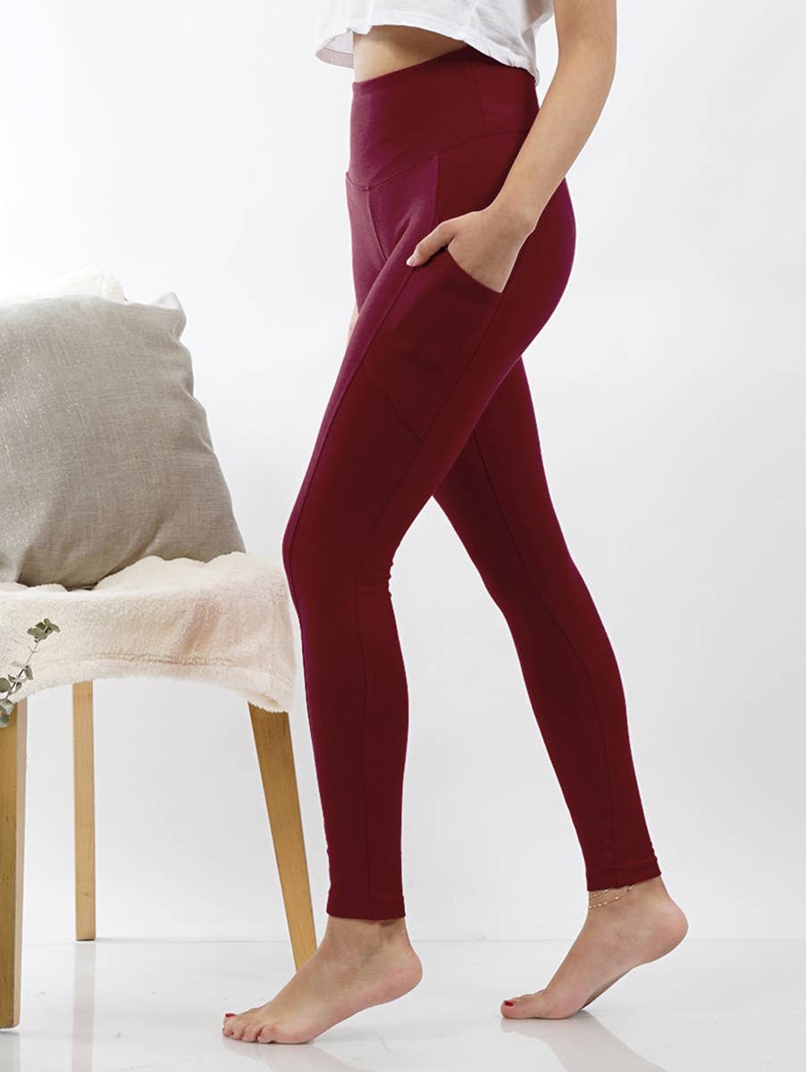 Brushed Microfiber Wide Waistband Leggings W/ Pockets Zenana