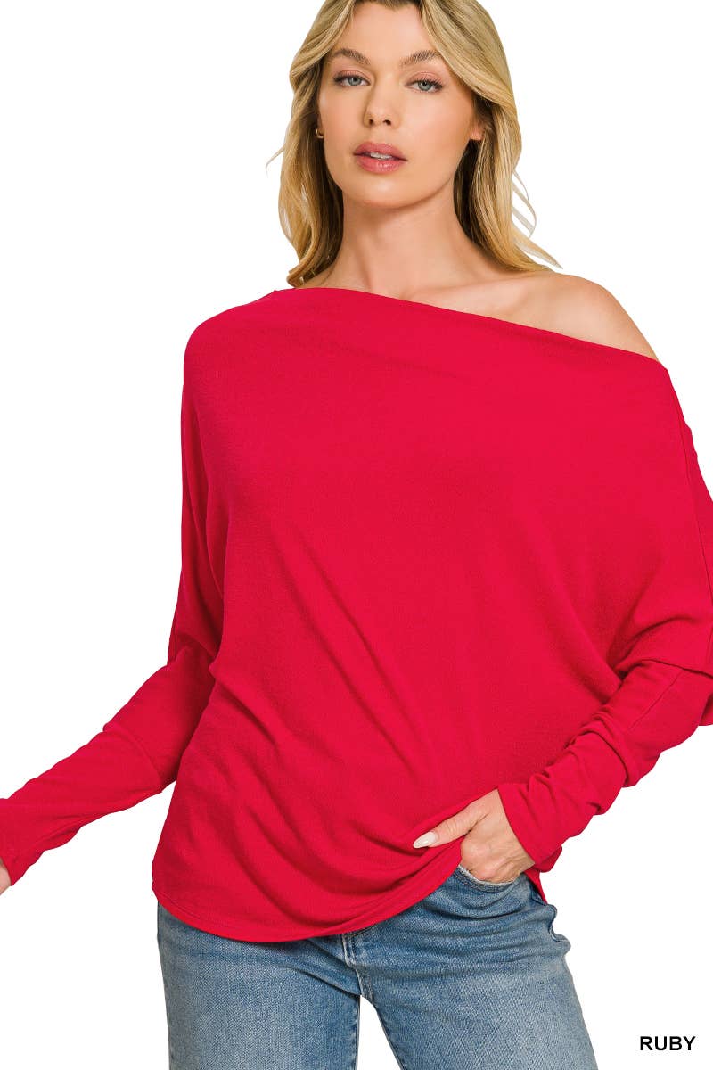 Hacci Dolman Sleeve Boat Neck Top Zenana