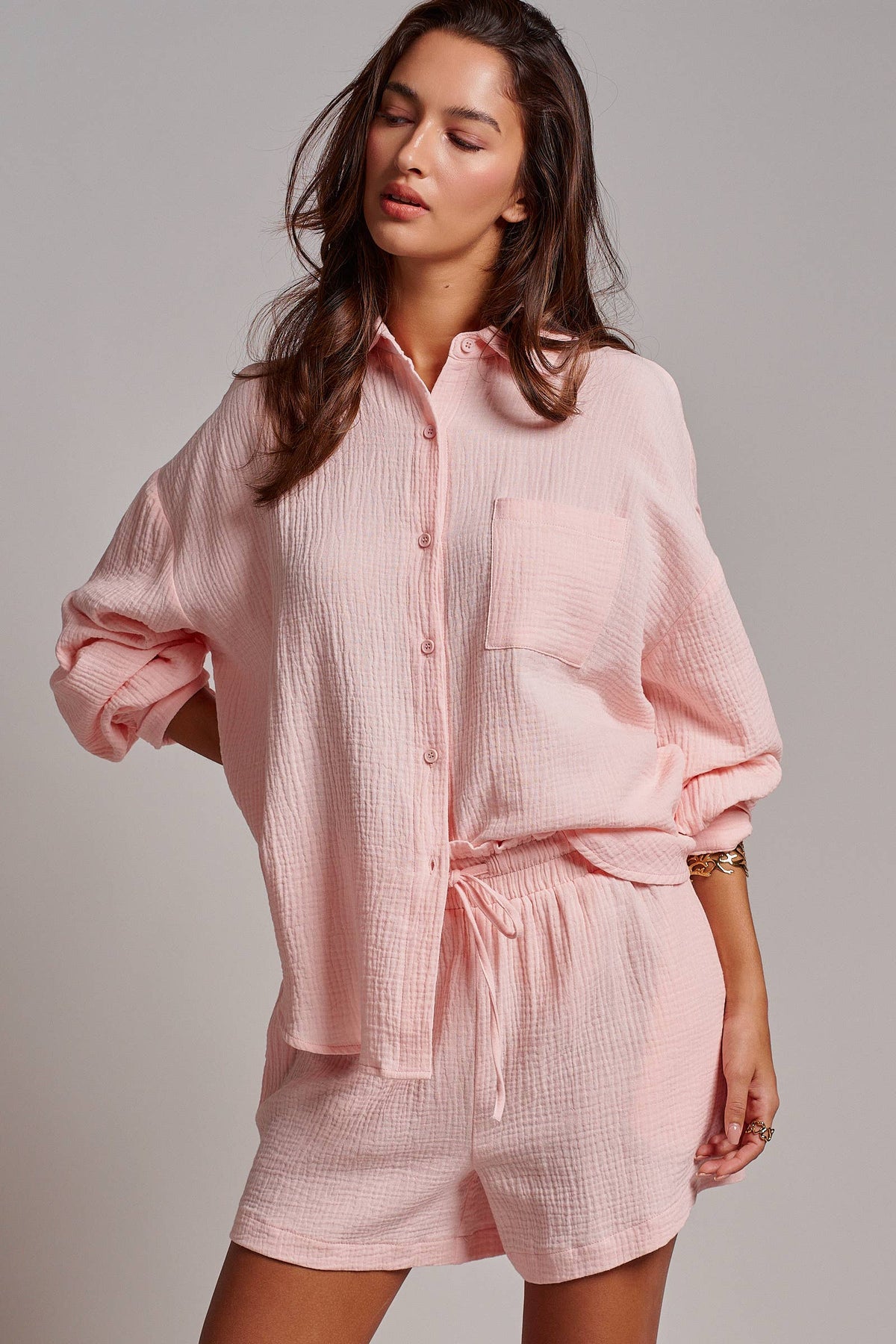 Crinkle Cotton Gauze Resort Button-Up Set