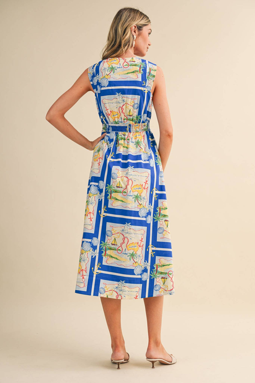 EXCLUSIVE NAUTICAL MAP PRT ZIPPER FRONT MIDI DRESS MDR5194