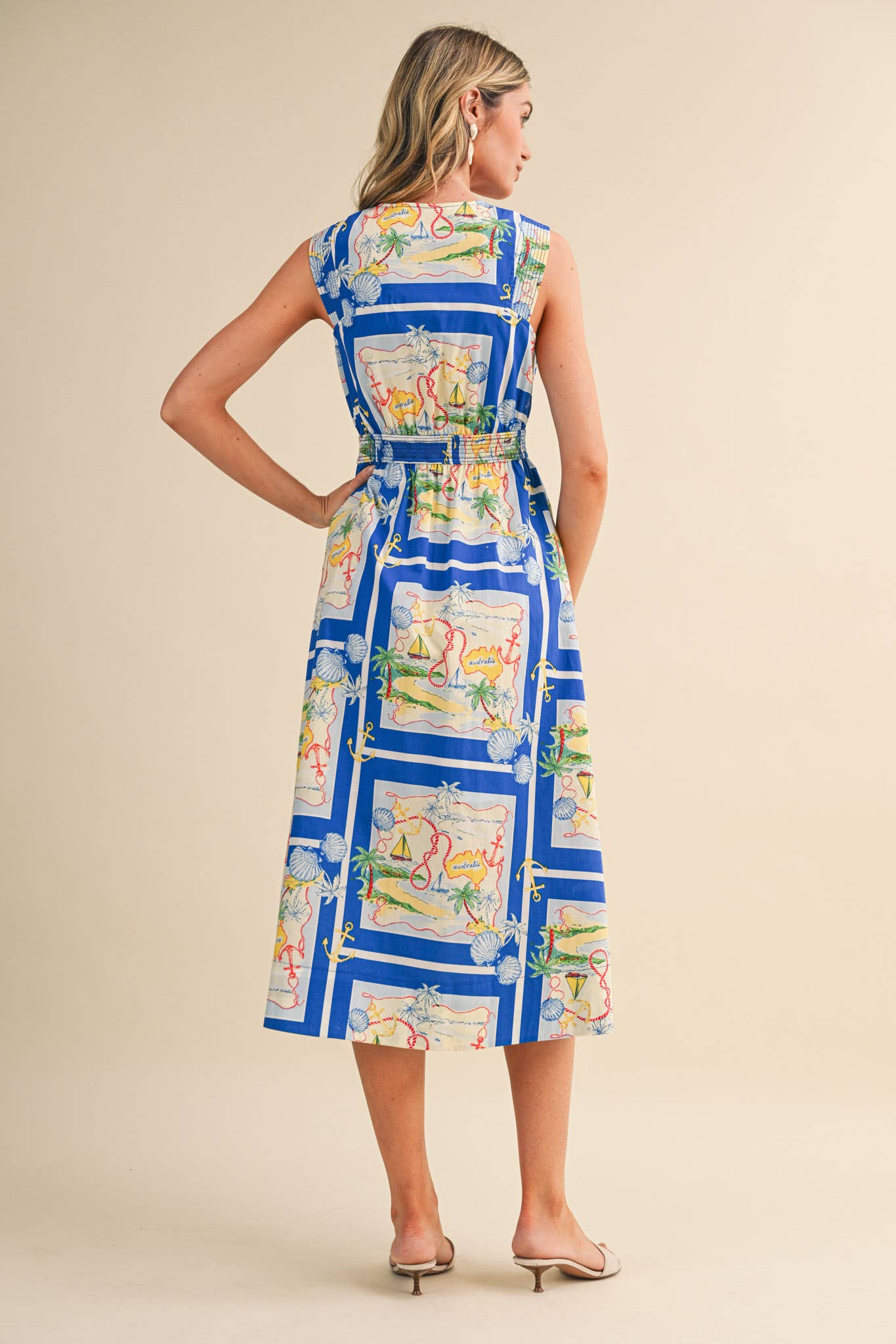 EXCLUSIVE NAUTICAL MAP PRT ZIPPER FRONT MIDI DRESS MDR5194