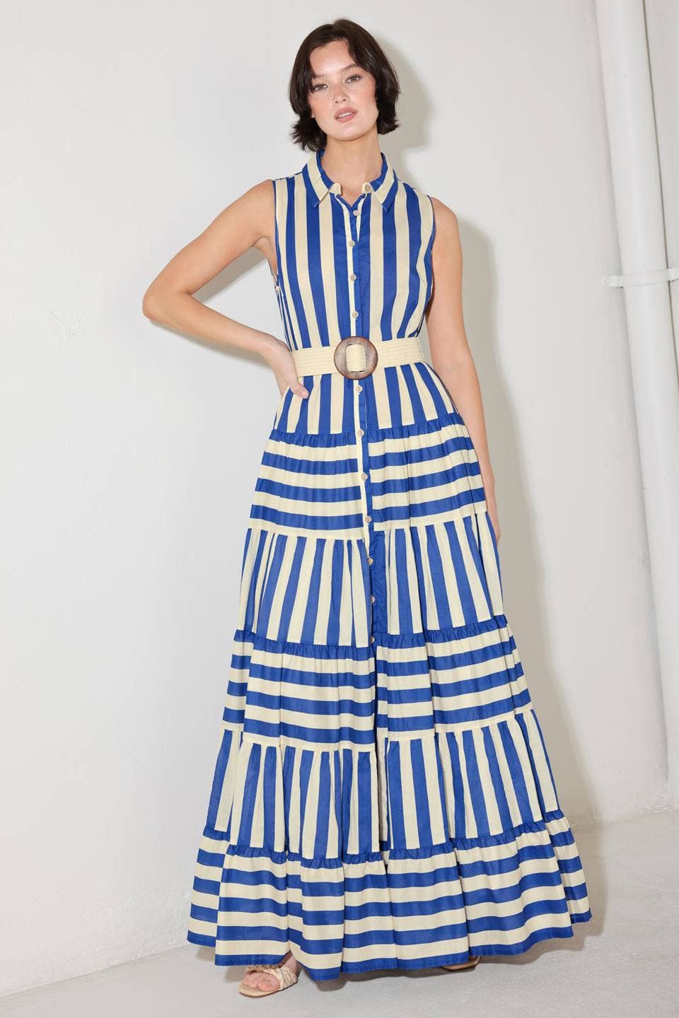A striped maxi dress - FD1894 BLUE/IVORY