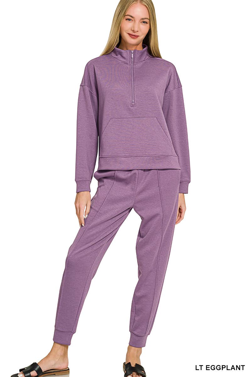 Scuba Half Zip Sweatshirts & Joggers 2PC Set - Zenana